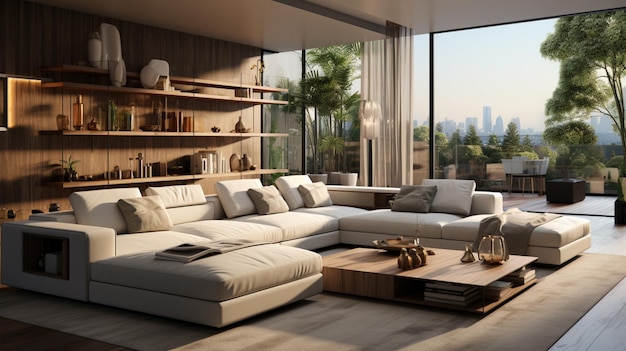 Moderna sala de estar com sofá