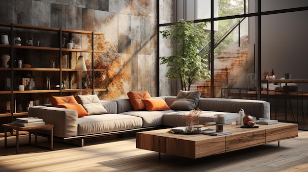 Moderna sala de estar com sofá