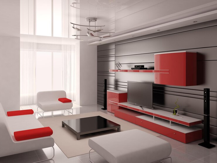 Foto moderna sala de estar confortável e espaçosa renderização em 3d