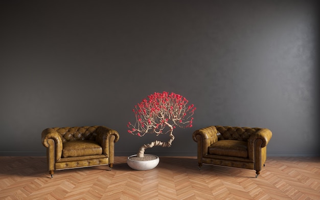 Moderna sala de estar con sillón escandinavo muebles de diseño de interiores ilustración 3D render cg