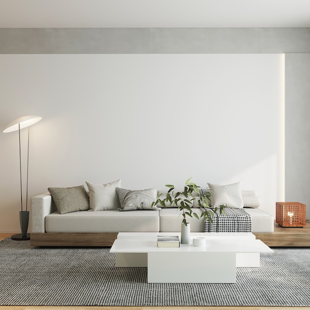 Moderna sala de estar con sofá gris 3D Render