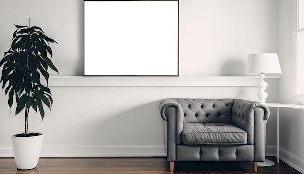 Moderna sala interior com sofá cinza e decorações elegantes Generative AI