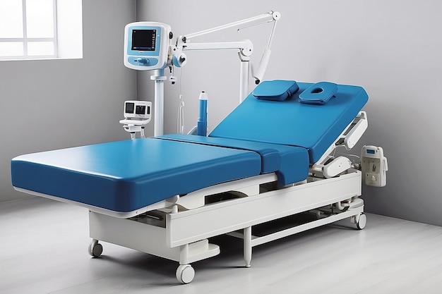 Moderna simples avançada cama de hospital inteligente com rodas foto em uma clínica