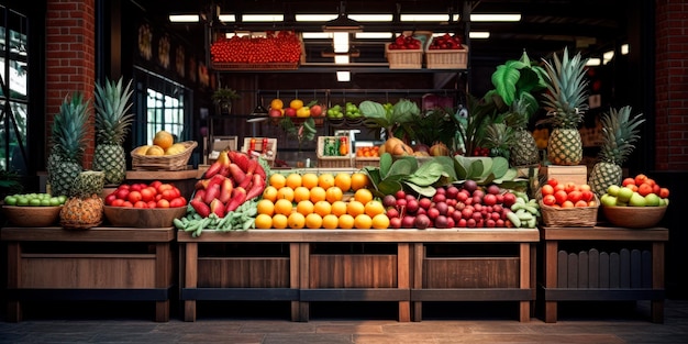 Moderna tienda de frutas tienda de verduras creada con tecnología de IA generativa