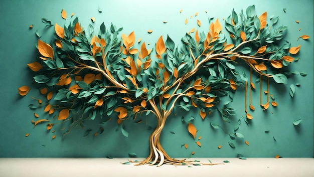Moderne 3D-Abstraktion von Baumblättern mit hängenden Zweigen Illustration Hintergrundwandpapier