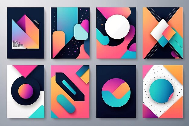 Moderne abstrakte Cover-Sets, minimale Cover-Designs, farbenfroher geometrischer Hintergrundvektor