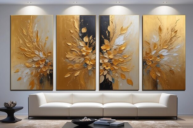 Moderne abstrakte goldene Texturkunst Ölgemälde Triptych