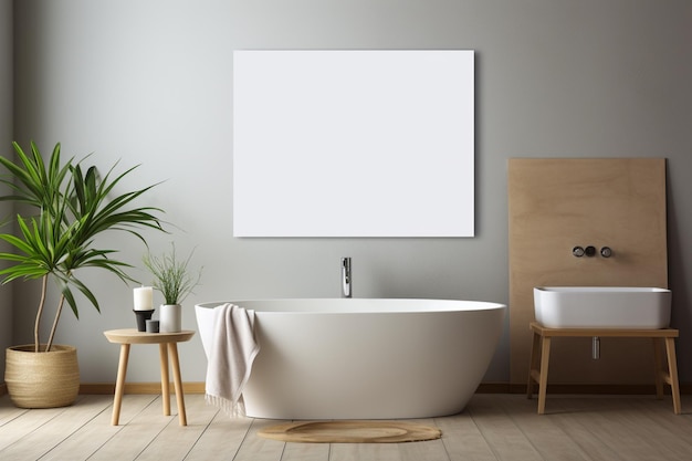 Moderne ästhetische Badezimmer-Innenarchitektur mit Posterrahmen, erstellt mit generativer KI