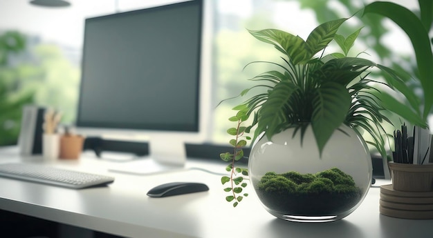 Moderne Arbeitsfläche mit Grün und Computer-Einstellung