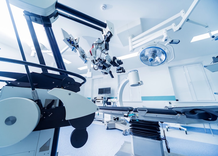 Foto moderne ausstattung im operationssaal. medizinprodukte für die neurochirurgie.