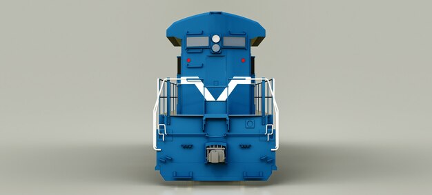 Moderne blaue Diesellokomotive mit großer Kraft und Stärke für den Transport langer und schwerer Eisenbahnzüge