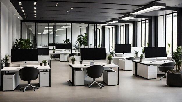 Moderne Büroräume mit Desktops und generativen Computern