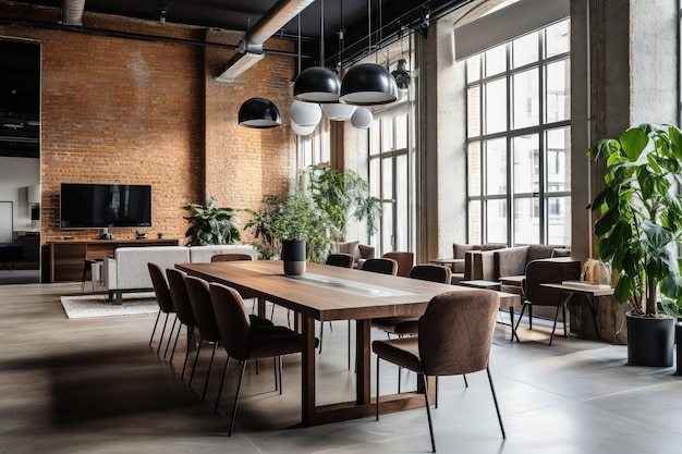Moderne Büroräume mit Tischen und Stühlen