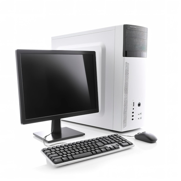 Moderne Computer, die auf weißem Hintergrund isoliert sind, generieren KI