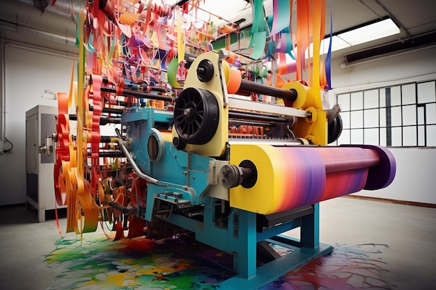 Moderne Druckmaschinen erstellen farbenfrohe Dokumente in Innenräumen