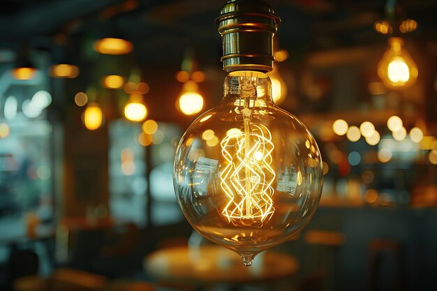 Moderne Edison-Glühbirnenlampen im Innenraum eines Cafés