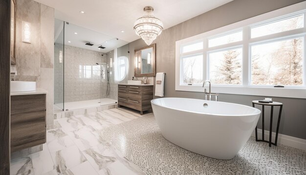 Foto moderne eleganz im luxuriösen privatbadezimmer mit marmorfliesenboden von ai