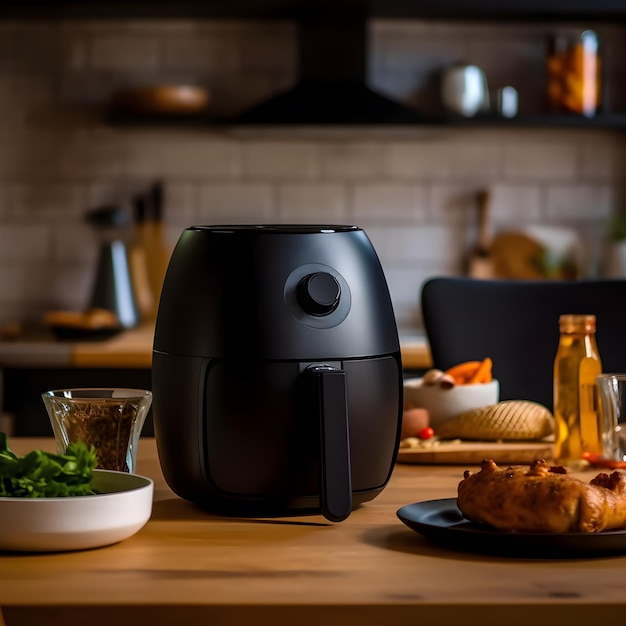 Moderne elektrische Heißluftfritteuse auf dem Tisch in der Küche zu Hause AI Generative
