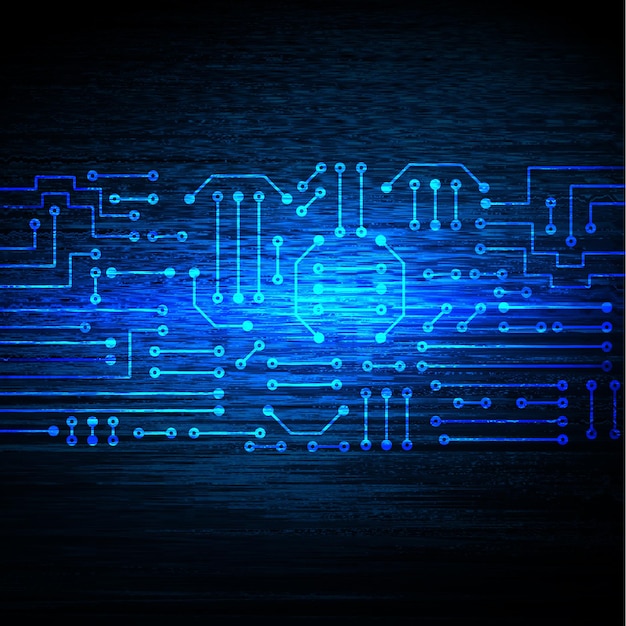 Moderne elektronische Schaltung auf blau leuchtendem Hintergrund zeichnen