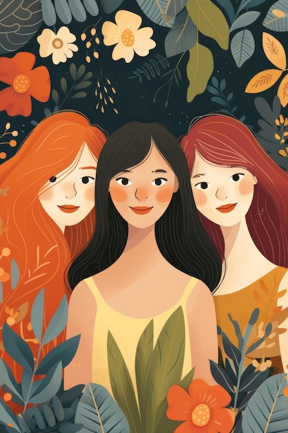 Foto moderne flache illustration glückliche 3 frauen