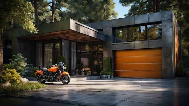 Moderne Garage mit Motorrad Generative Ai