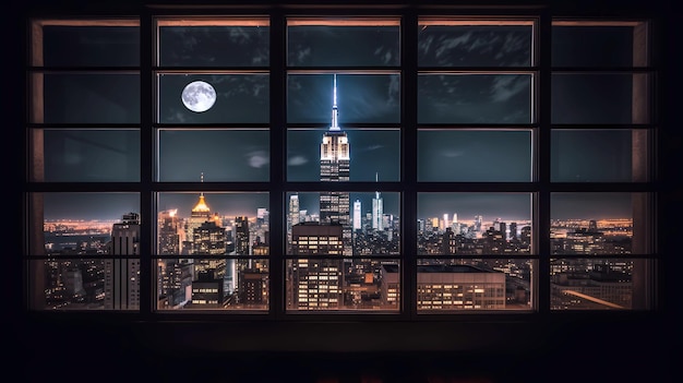 moderne Gebäude bei Nacht New Yorker Stadtpanorama bei Nacht, Blick aus den Fenstern