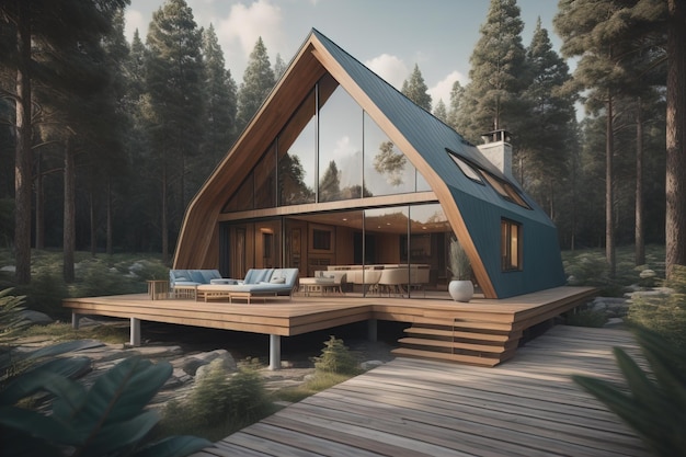 moderne gemütliche Chalet mit Pool und Parkplatz zum Verkauf oder Verleih Luxushaus im Wald ai generative