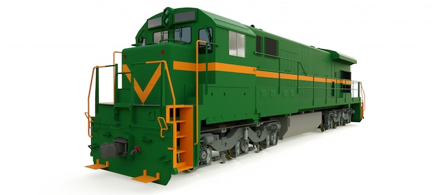 Moderne grüne Diesel-Lokomotive mit großer Kraft und Stärke zum Bewegen langer und schwerer Eisenbahnzüge