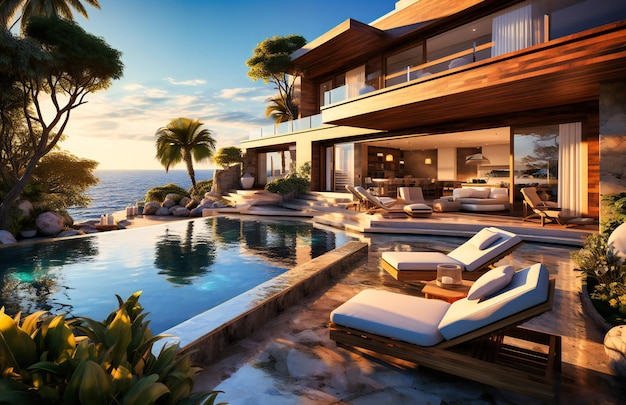 moderne Häuser mit Blick auf den Ozean