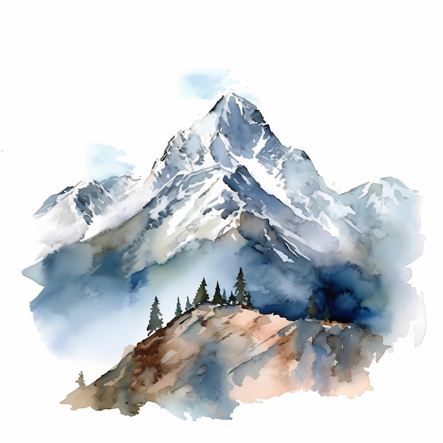 Moderne handgezeichnete Landschaft mit farbenfrohem Berg-Aquarell-Design. Generative KI