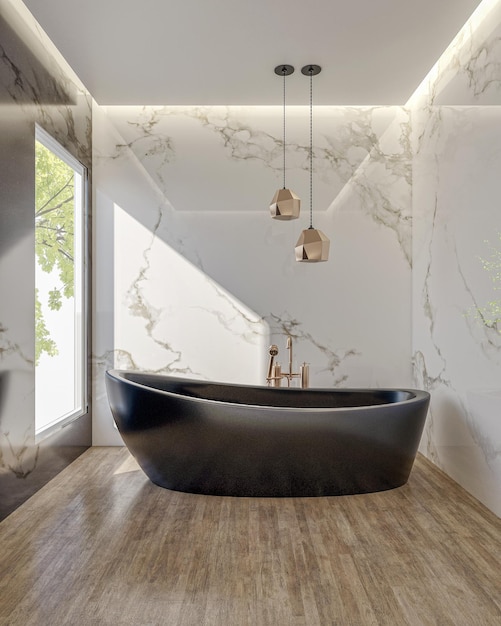 Moderne, helle Badezimmerinnenräume 3D-Darstellung