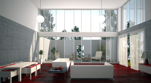 Moderne, helle Innenräume 3D-Rendering-Illustration