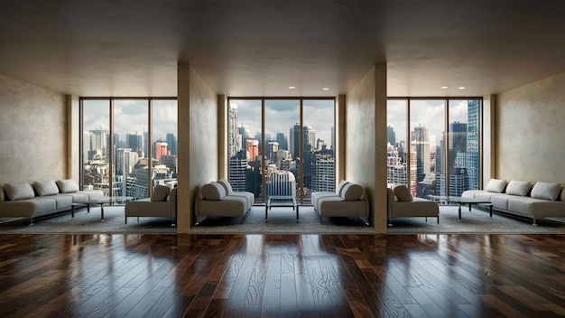 Foto moderne helle innenräume wohnung wohnzimmer 3d-rendering für raumdesign-ideen