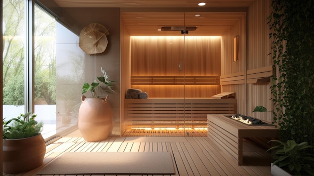 Foto moderne innenarchitektur der sauna mit natürlichem licht