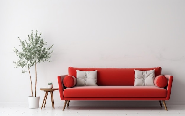 Moderne Innenarchitektur mit roten Akzenten für ein Wohnzimmer mit generativer KI