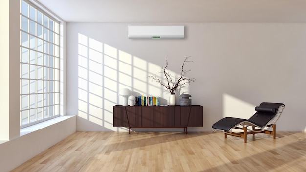 Moderne Innenwohnung mit Klimaanlage 3D-Darstellung