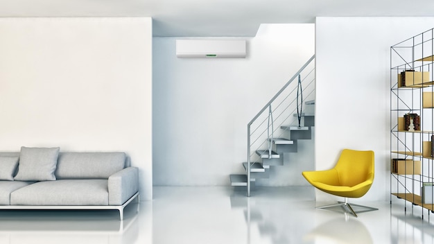 Moderne Innenwohnung mit Klimaanlage 3D-Darstellung