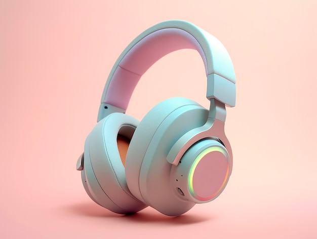 Moderne Kopfhörer auf rosa Hintergrund 3D-Rendering Computer digitale ZeichnungAI generiert