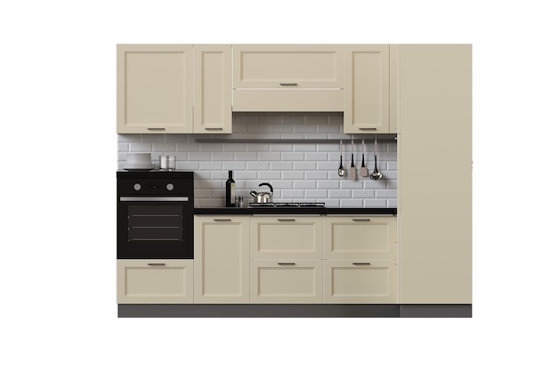 moderne Küche isoliert auf weißem Hintergrund Hausmöbel 3D-Illustration cg-Render