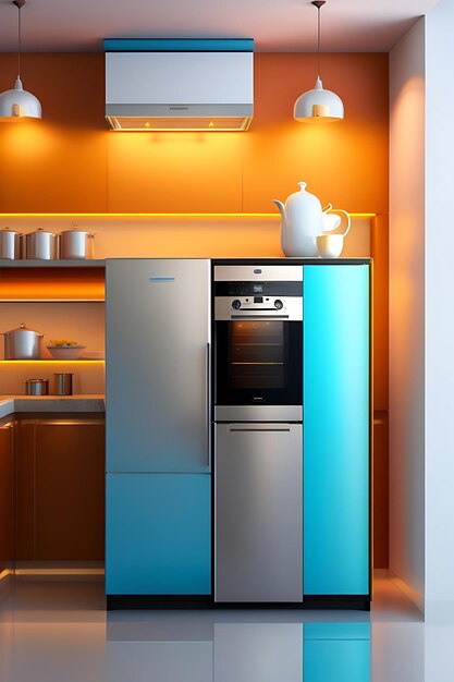 Moderne Küche mit Kühlschrank mit Display