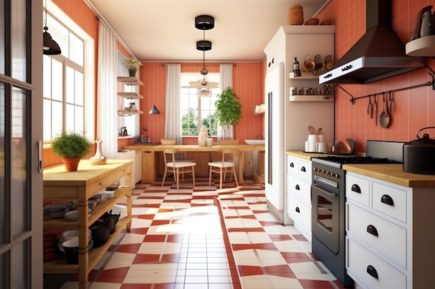 Moderne Kücheneinrichtung in einer Wohnung oder einem Haus mit skandinavischen Luxusküchenmöbeln