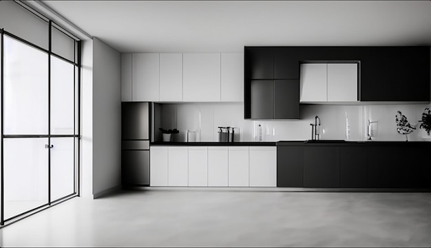 Moderne Kücheneinrichtung zu Hause mit modernen Möbeln in 3D-Illustration
