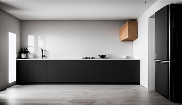Moderne Kücheneinrichtung zu Hause mit modernen Möbeln in 3D-Illustration