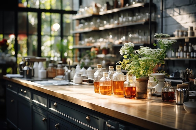 moderne Küchensituation mit verschwommenem Hintergrund professionelle Werbe-Food-Fotografie