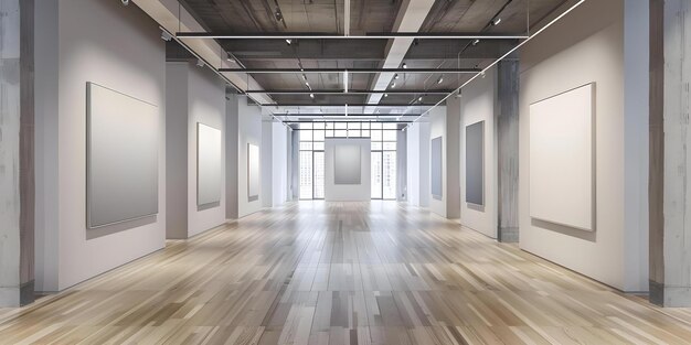 Foto moderne kunst auf galeriewänden mit hartholzböden in einer zeitgenössischen kunstgalerie konzept zeitgenössische kunstgalerie moderne kunst ausstellungsgalerie wände hartholzböden kunstausstellung