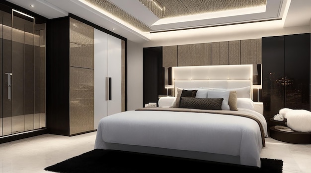 moderne luxuriöse Schlafzimmersuite und Badezimmer