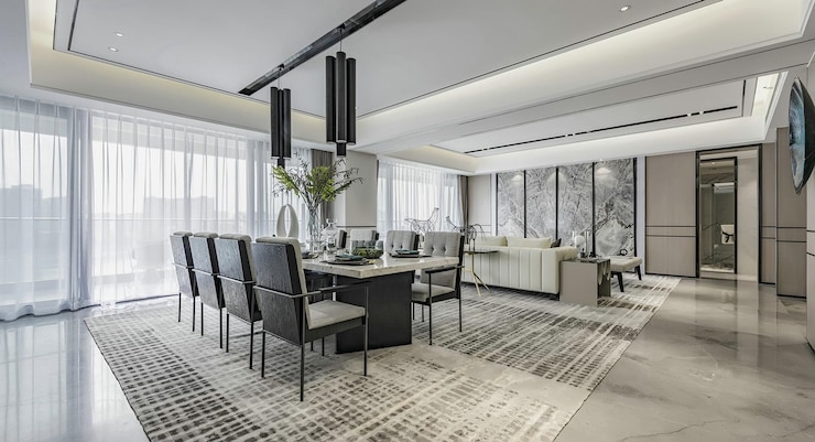 Foto moderne luxus-esszimmer-interieur