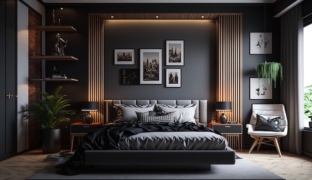 Moderne Master-Luxus-Schlafzimmer-Innenarchitekturbilder AI-generiertes Bild