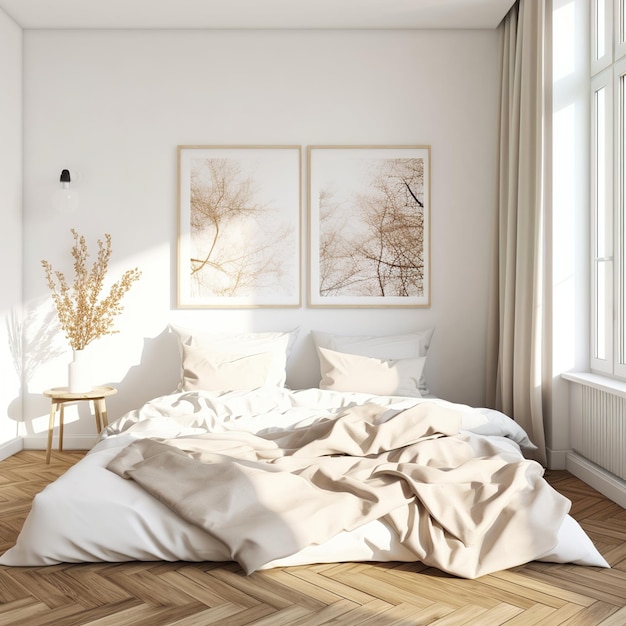 Moderne minimalistische Innenarchitektur des Schlafzimmers