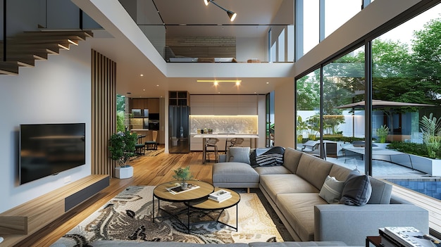 Moderne minimalistische Innenarchitektur des Wohnzimmers
